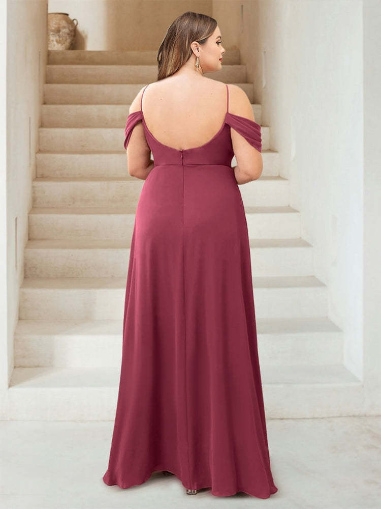 Plus Size Floor-Length Chiffon Bridesmaid Dress with Cowl Neck and Side Split in A-Line/Princess Style-BMbridal.UK
