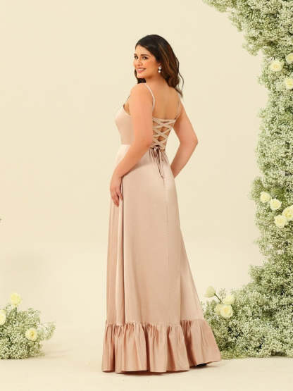 Plus Size Bridesmaid Dresses with Spaghetti Straps Lace-Up Back and Side Split in A-Line/Princess Silhouette-BMbridal.UK