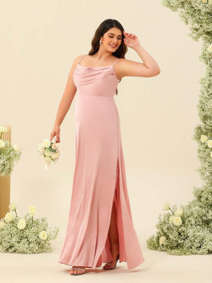 Plus Size Bridesmaid Dresses with Spaghetti Straps and Side Splits