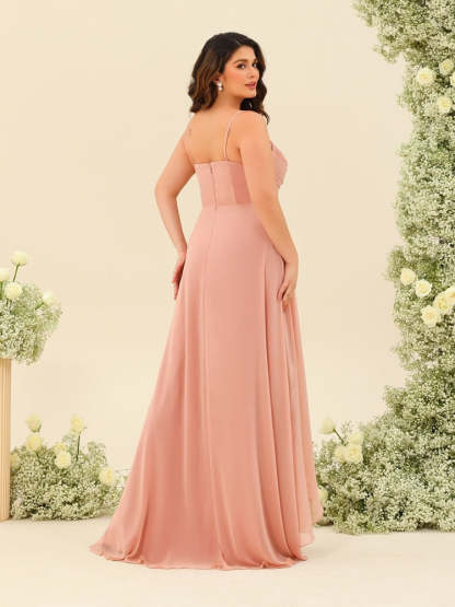 Plus Size Bridesmaid Dresses with Asymmetrical Spaghetti Straps and A-Line Princess Ruffles