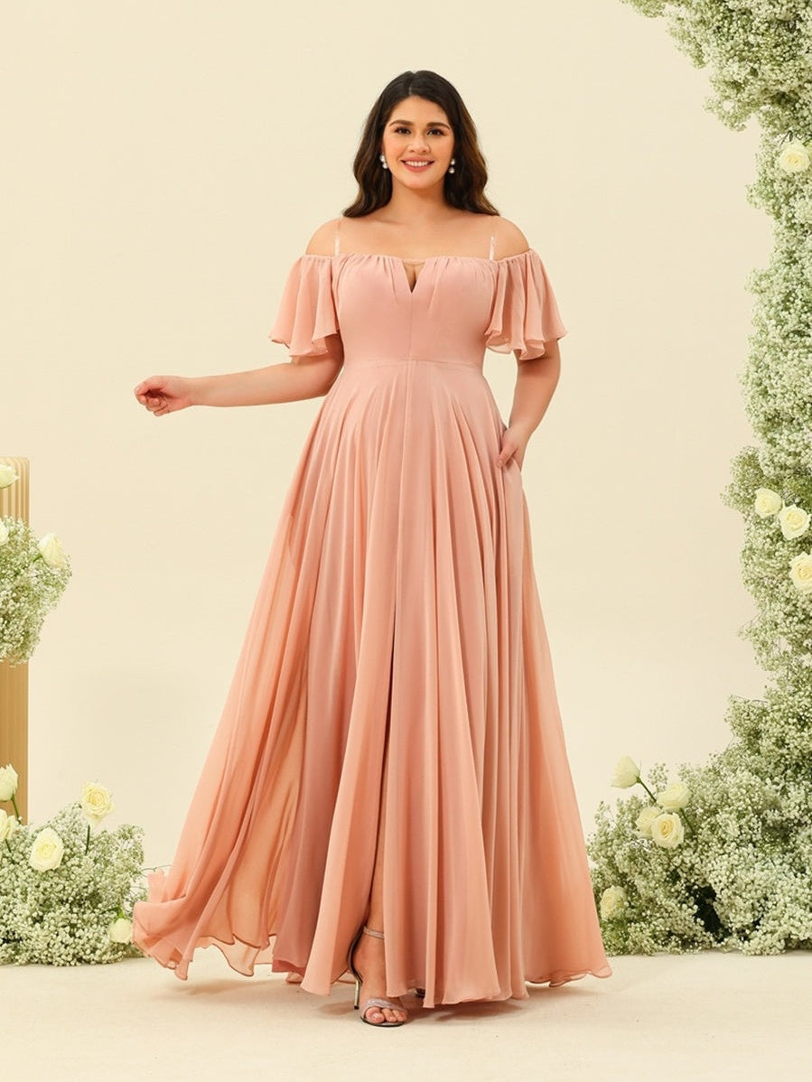 Plus Size Off-the-Shoulder A-Line Princess Bridesmaid Gown