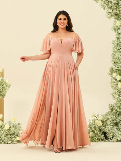 Plus Size Off-the-Shoulder A-Line Princess Bridesmaid Gown