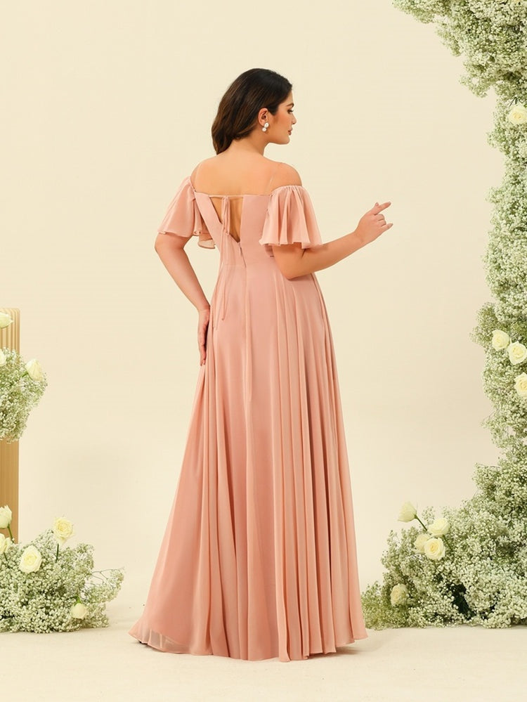 Plus Size Off-the-Shoulder A-Line Princess Bridesmaid Gown
