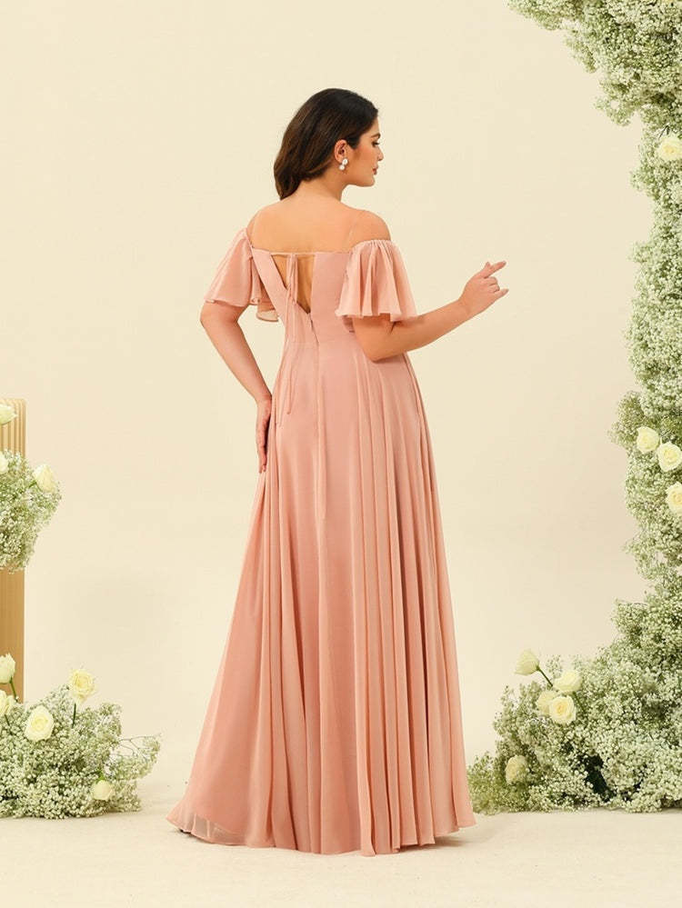Plus Size Off-the-Shoulder A-Line Princess Bridesmaid Gown