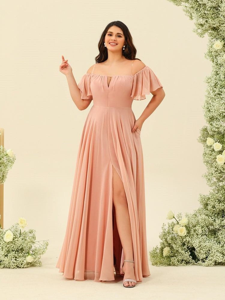 Plus Size Off-the-Shoulder A-Line Princess Bridesmaid Gown
