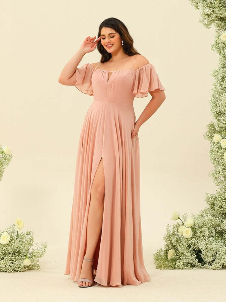 Plus Size Off-the-Shoulder A-Line Princess Bridesmaid Gown
