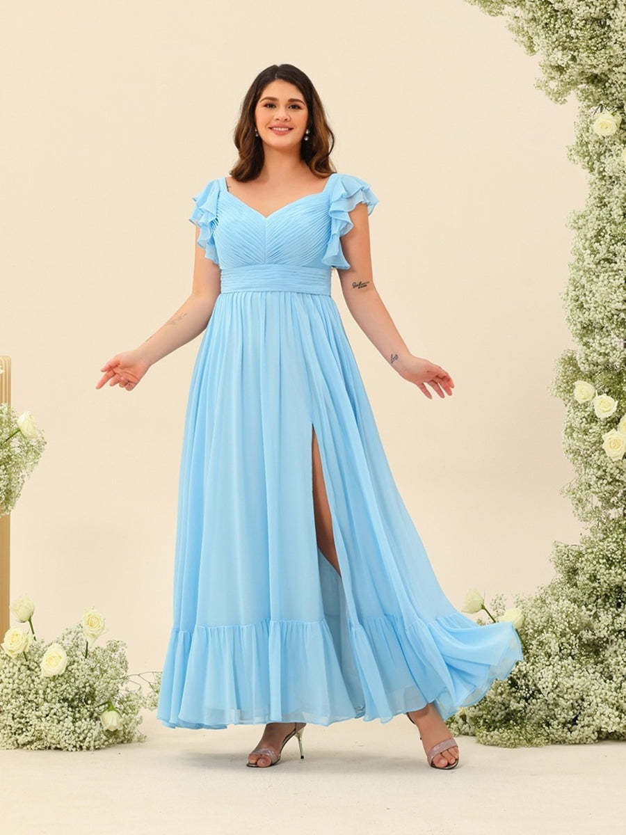 Plus Size Sleeveless A-Line Bridesmaid Dress with Ruffles, Princess Ankle-Length