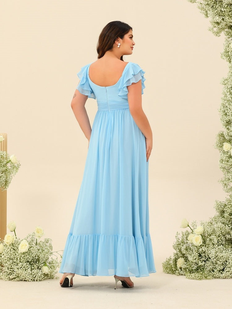 Plus Size Sleeveless A-Line Bridesmaid Dress with Ruffles, Princess Ankle-Length