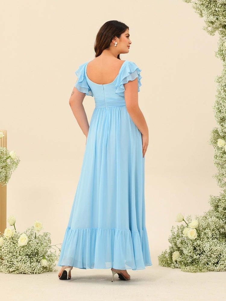 Plus Size Sleeveless A-Line Bridesmaid Dress with Ruffles, Princess Ankle-Length