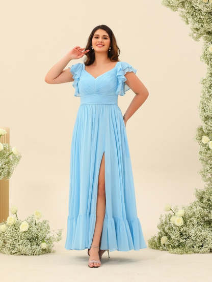 Plus Size Sleeveless A-Line Bridesmaid Dress with Ruffles, Princess Ankle-Length