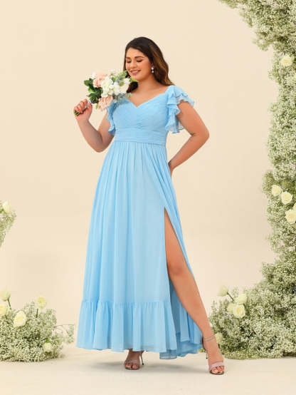 Plus Size Sleeveless A-Line Bridesmaid Dress with Ruffles, Princess Ankle-Length