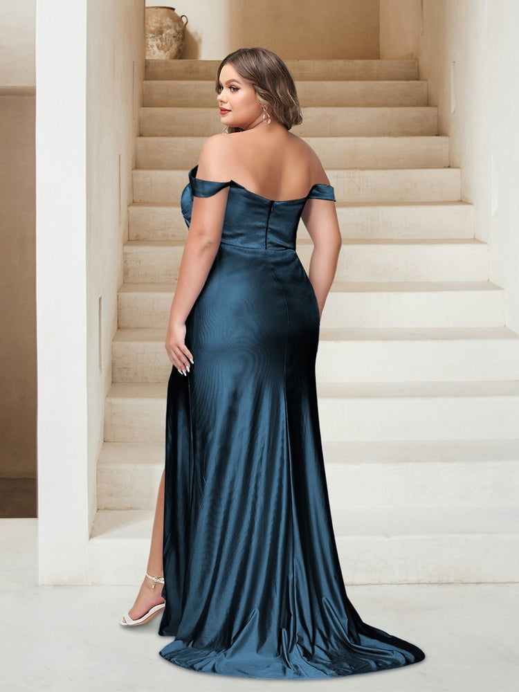 Off-the-Shoulder Plus Size Bridesmaid Gown with Side Slit