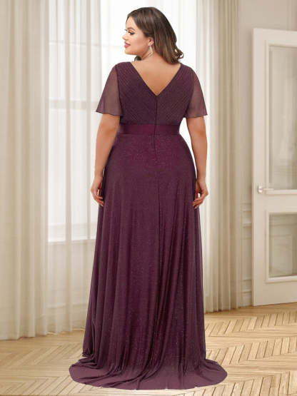Plus Size V-Neck A-Line Princess Bridesmaid Dresses with Ruffles and Floor-Length Hem