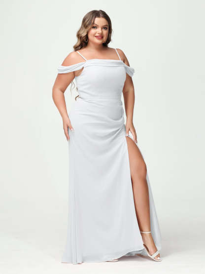 Off-the-Shoulder Chiffon Bridesmaid Dresses with Spaghetti Straps and Side Split for Plus Size