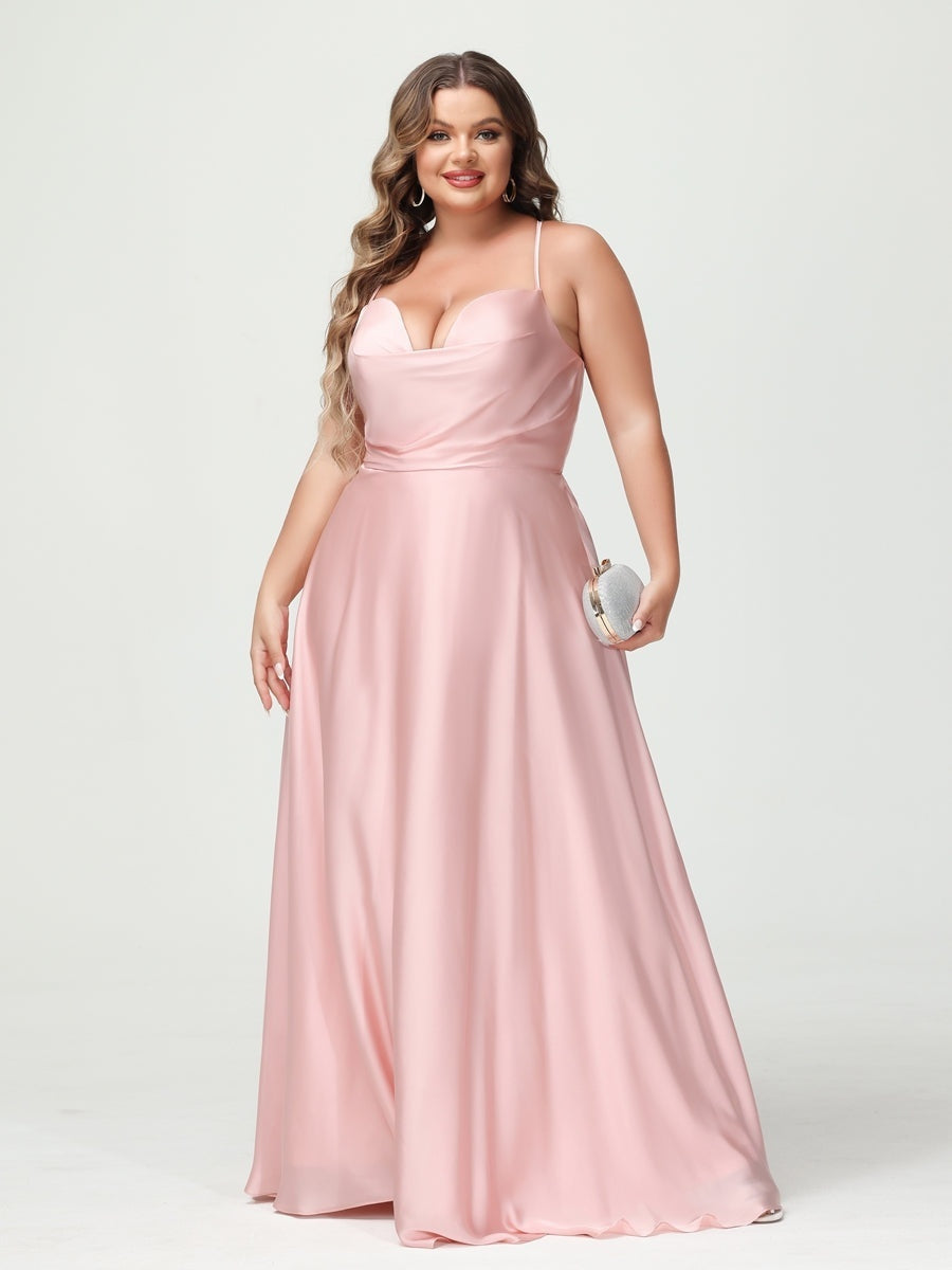 Plus Size Spaghetti Strap A-Line Princess Bridesmaid Dress