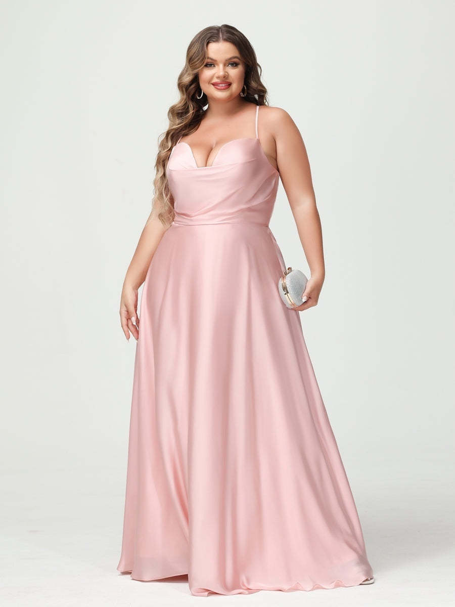 Plus Size Spaghetti Strap A-Line Princess Bridesmaid Dress