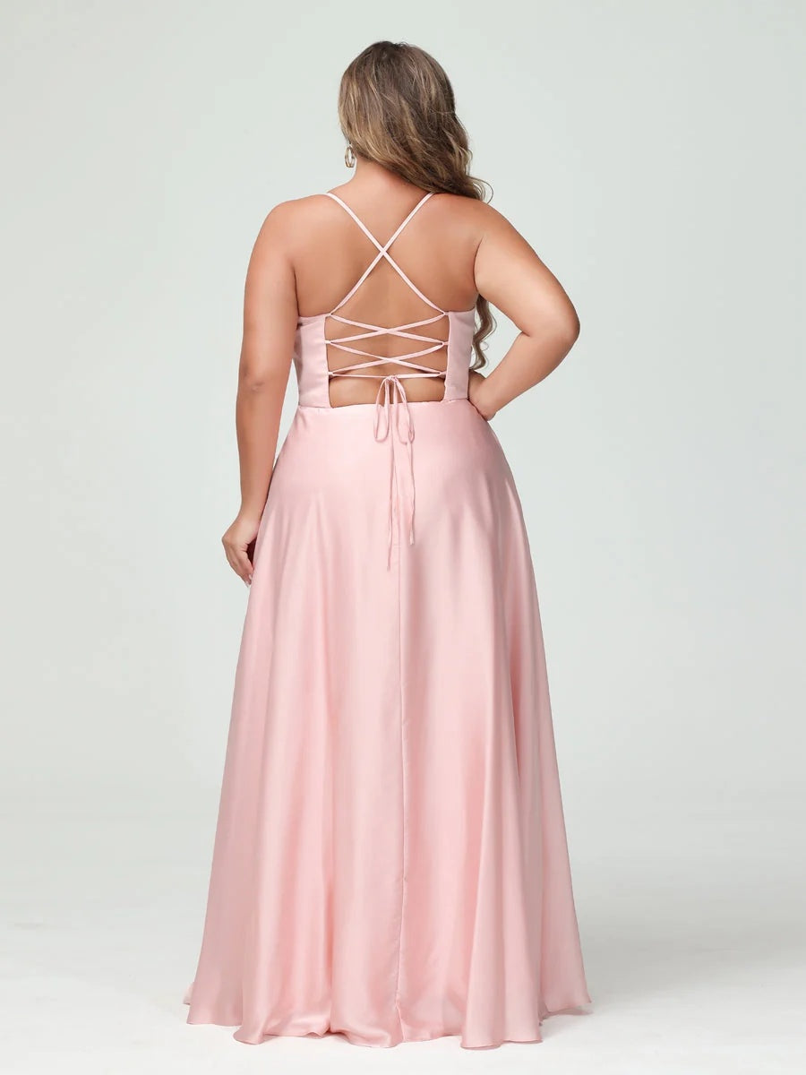 Plus Size Spaghetti Strap A-Line Princess Bridesmaid Dress