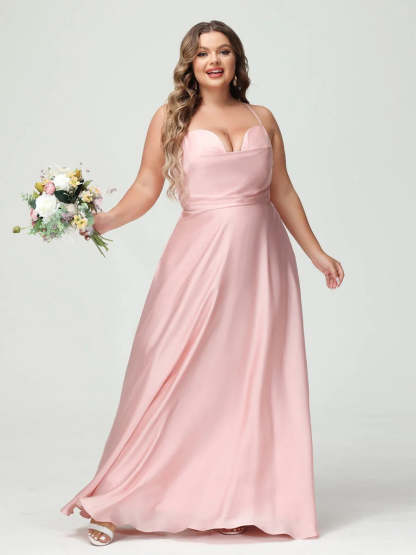 Plus Size Spaghetti Strap A-Line Princess Bridesmaid Dress