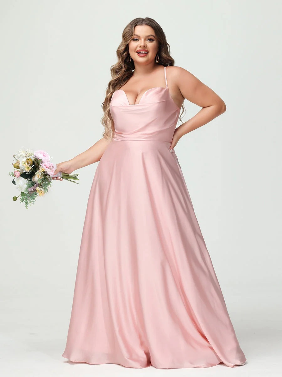 Plus Size Spaghetti Strap A-Line Princess Bridesmaid Dress