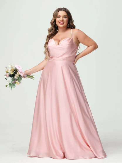 Plus Size Spaghetti Strap A-Line Princess Bridesmaid Dress
