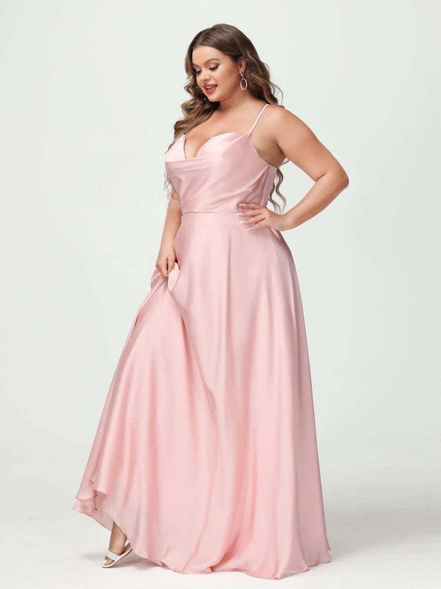 Plus Size Spaghetti Strap A-Line Princess Bridesmaid Dress