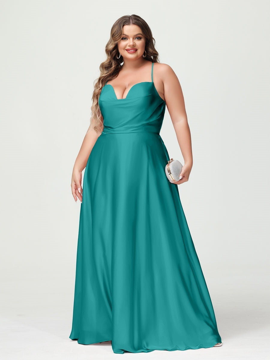 Plus Size Spaghetti Strap A-Line Princess Bridesmaid Dress