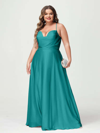 Plus Size Spaghetti Strap A-Line Princess Bridesmaid Dress