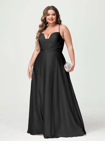 Plus Size Spaghetti Strap A-Line Princess Bridesmaid Dress
