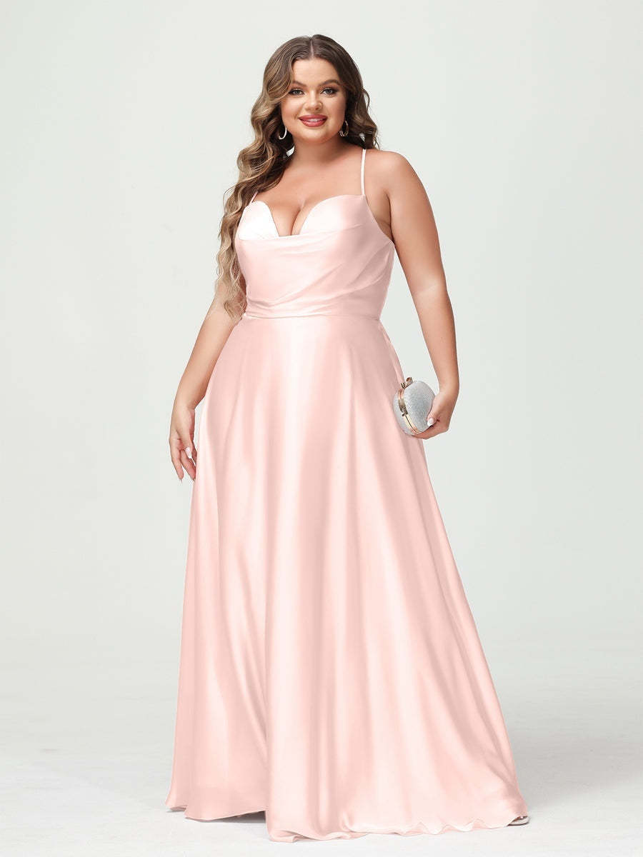 Plus Size Spaghetti Strap A-Line Princess Bridesmaid Dress