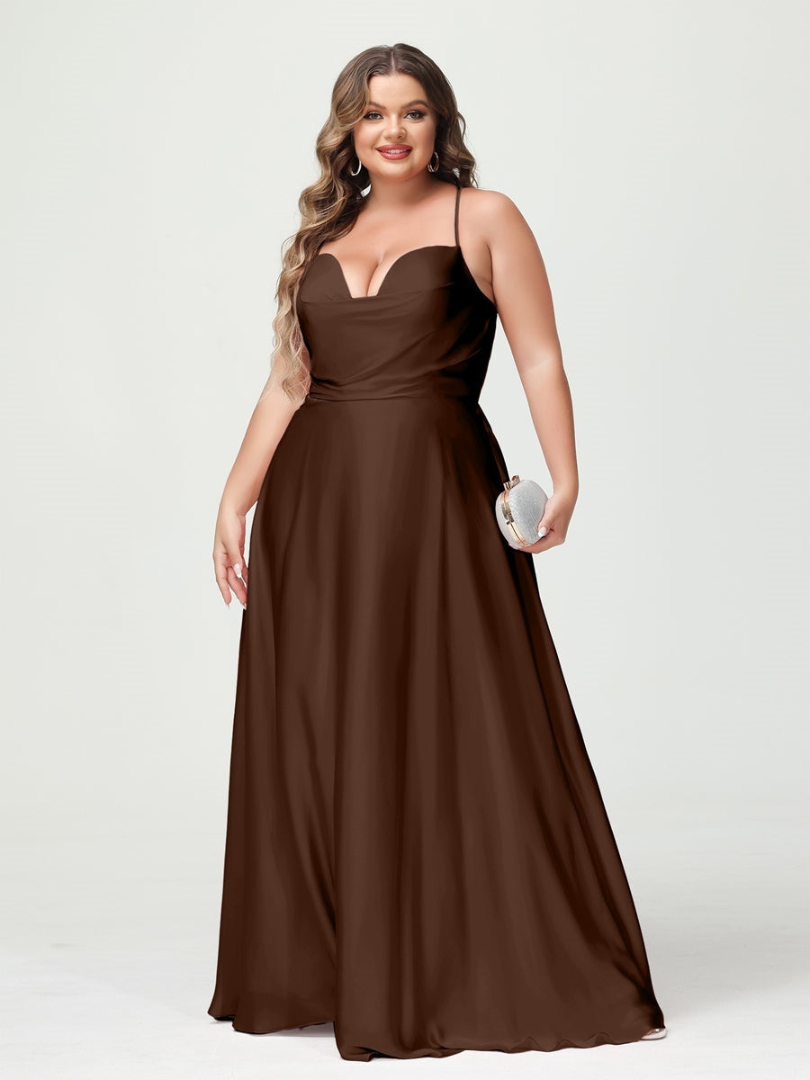 Plus Size Spaghetti Strap A-Line Princess Bridesmaid Dress