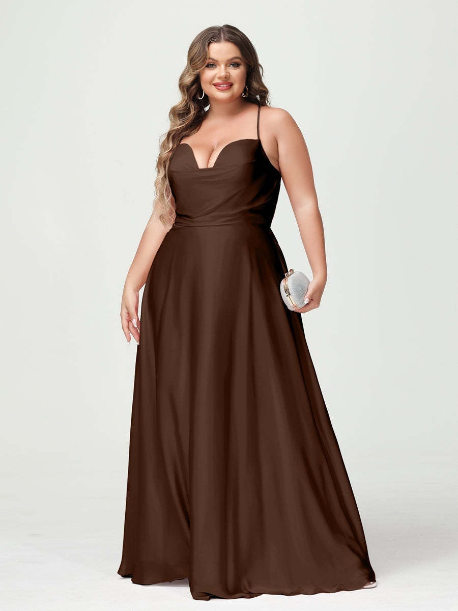 Plus Size Spaghetti Strap A-Line Princess Bridesmaid Dress