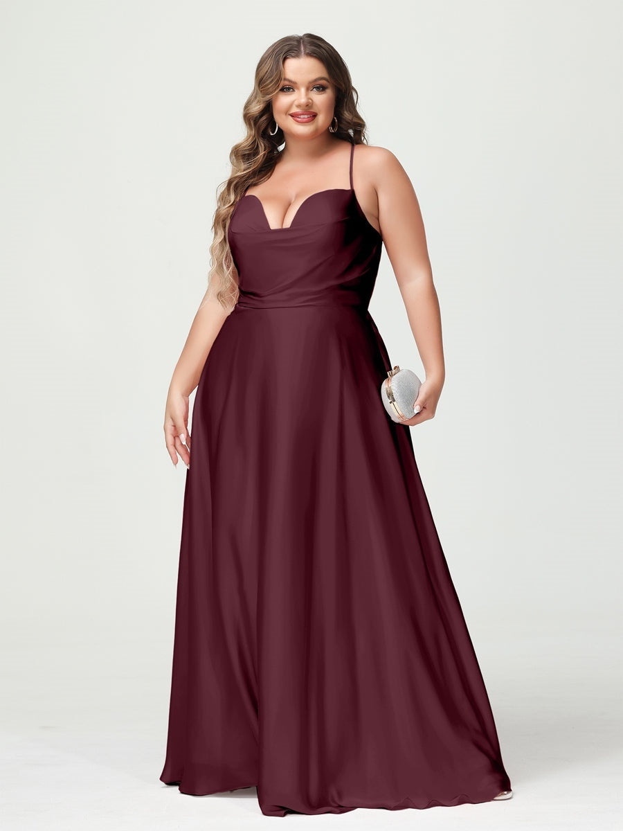 Plus Size Spaghetti Strap A-Line Princess Bridesmaid Dress