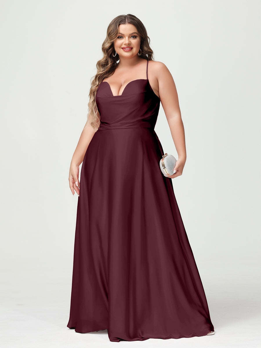 Plus Size Spaghetti Strap A-Line Princess Bridesmaid Dress