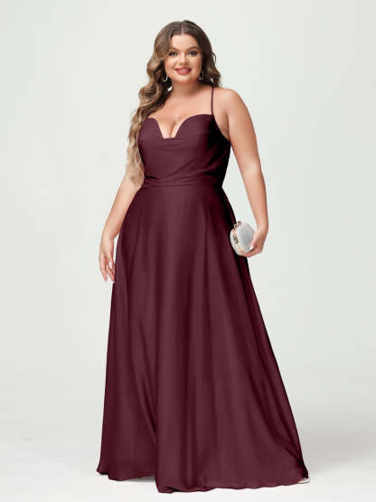Plus Size Spaghetti Strap A-Line Princess Bridesmaid Dress