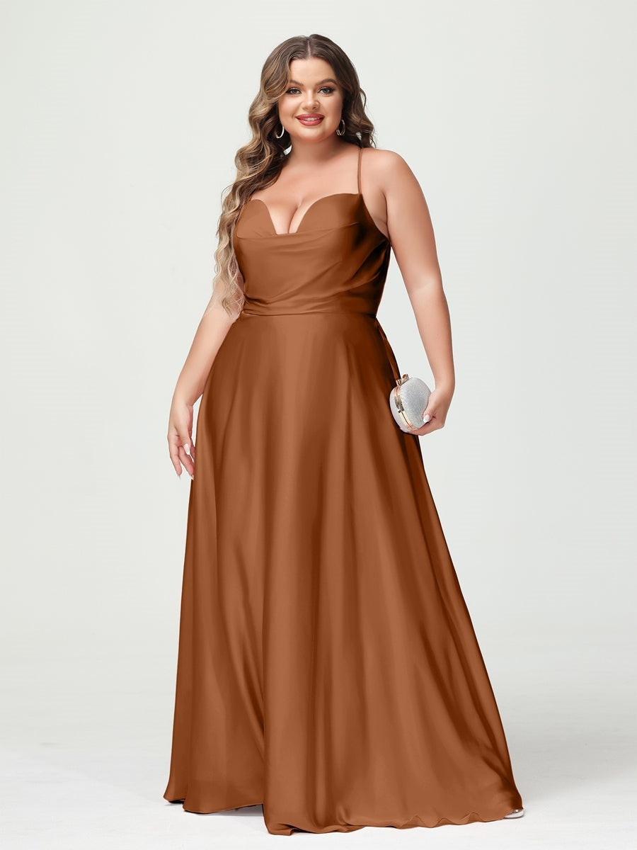 Plus Size Spaghetti Strap A-Line Princess Bridesmaid Dress