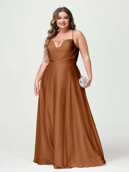 Plus Size Spaghetti Strap A-Line Princess Bridesmaid Dress