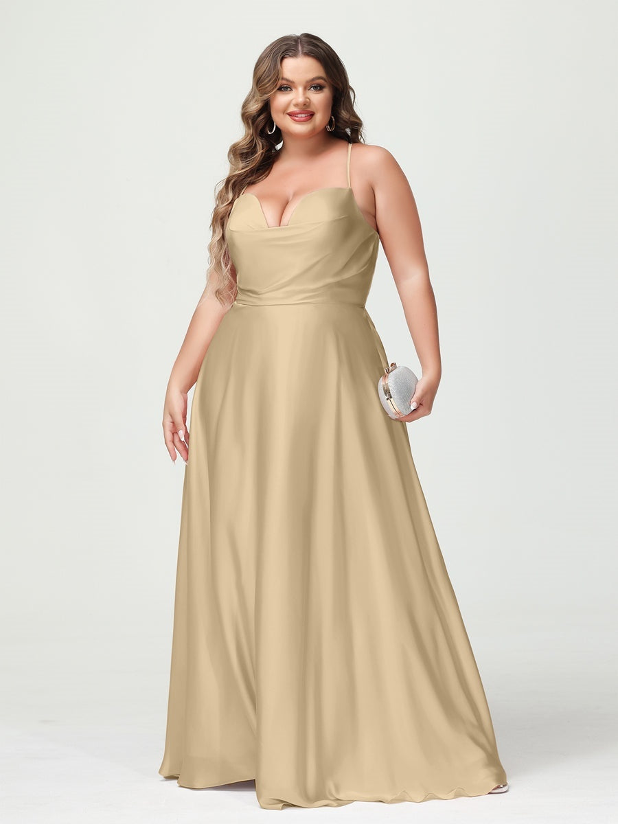 Plus Size Spaghetti Strap A-Line Princess Bridesmaid Dress