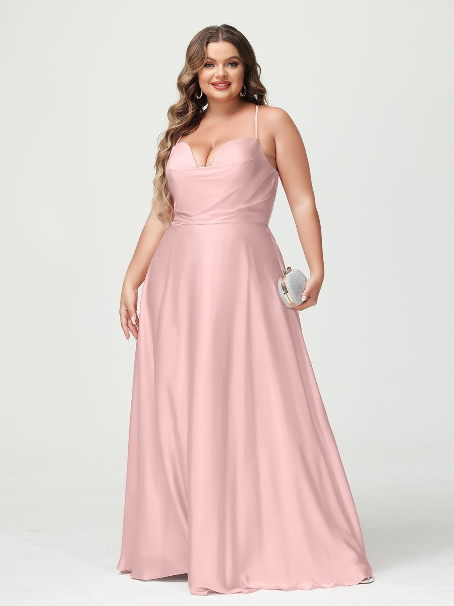 Plus Size Spaghetti Strap A-Line Princess Bridesmaid Dress