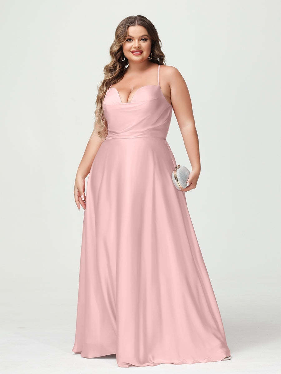 Plus Size Spaghetti Strap A-Line Princess Bridesmaid Dress