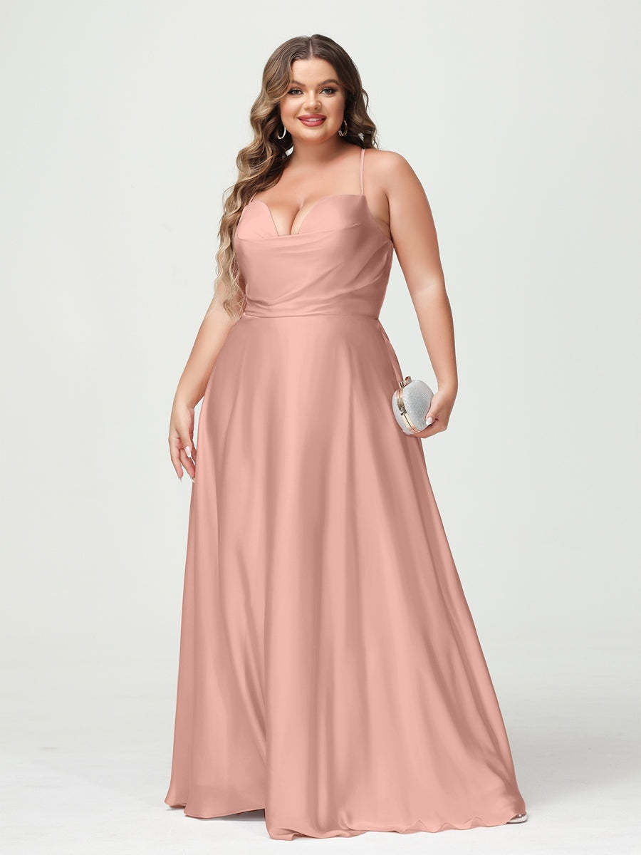 Plus Size Spaghetti Strap A-Line Princess Bridesmaid Dress
