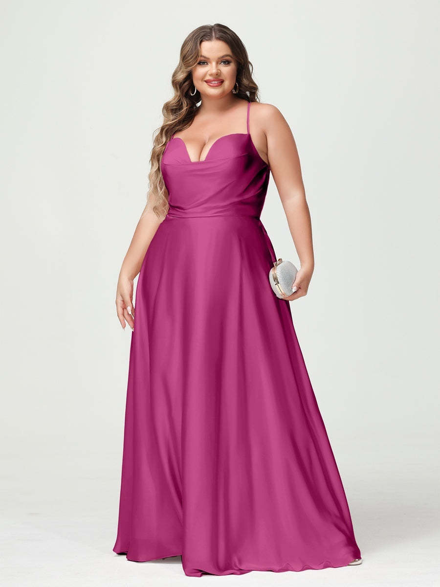 Plus Size Spaghetti Strap A-Line Princess Bridesmaid Dress