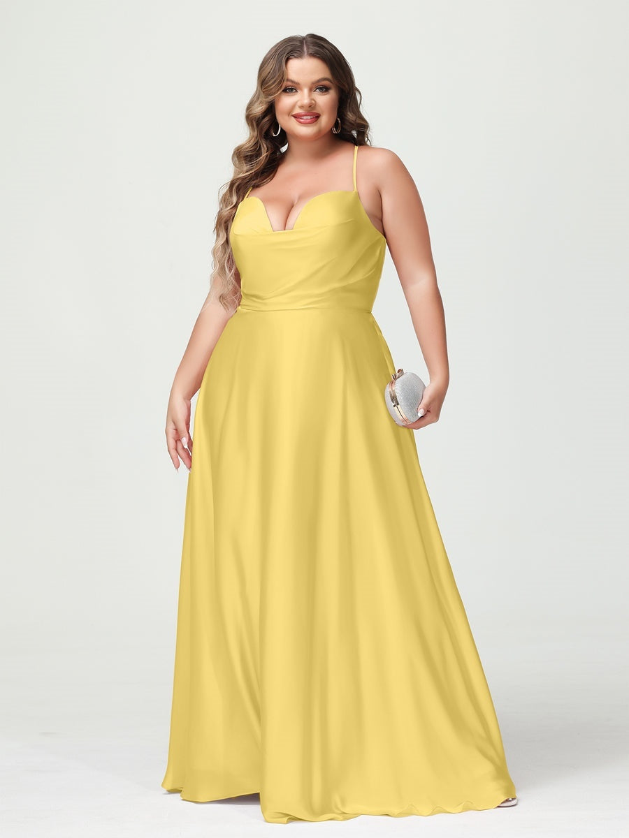 Plus Size Spaghetti Strap A-Line Princess Bridesmaid Dress