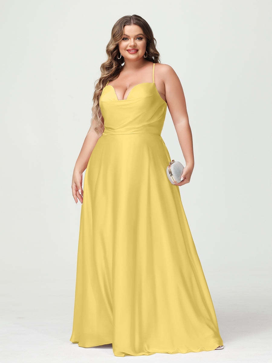Plus Size Spaghetti Strap A-Line Princess Bridesmaid Dress