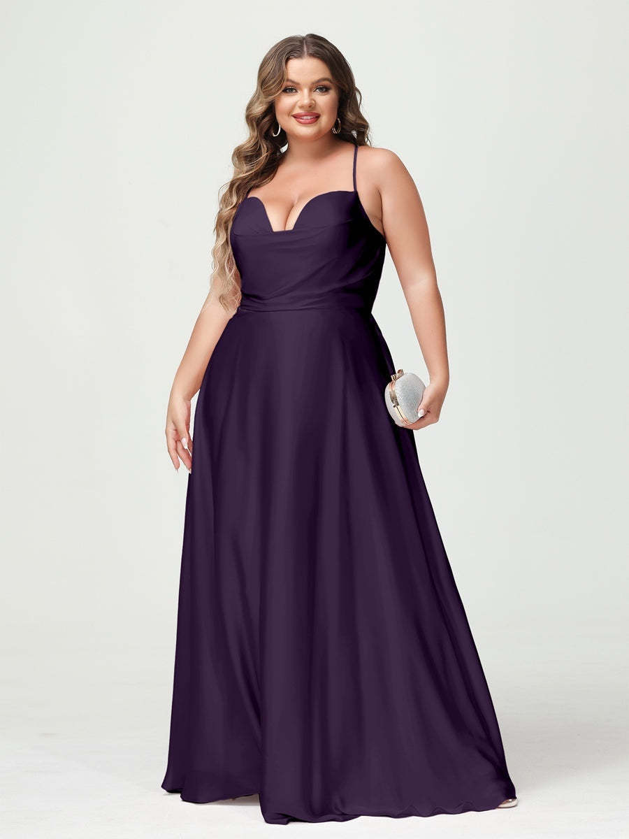 Plus Size Spaghetti Strap A-Line Princess Bridesmaid Dress