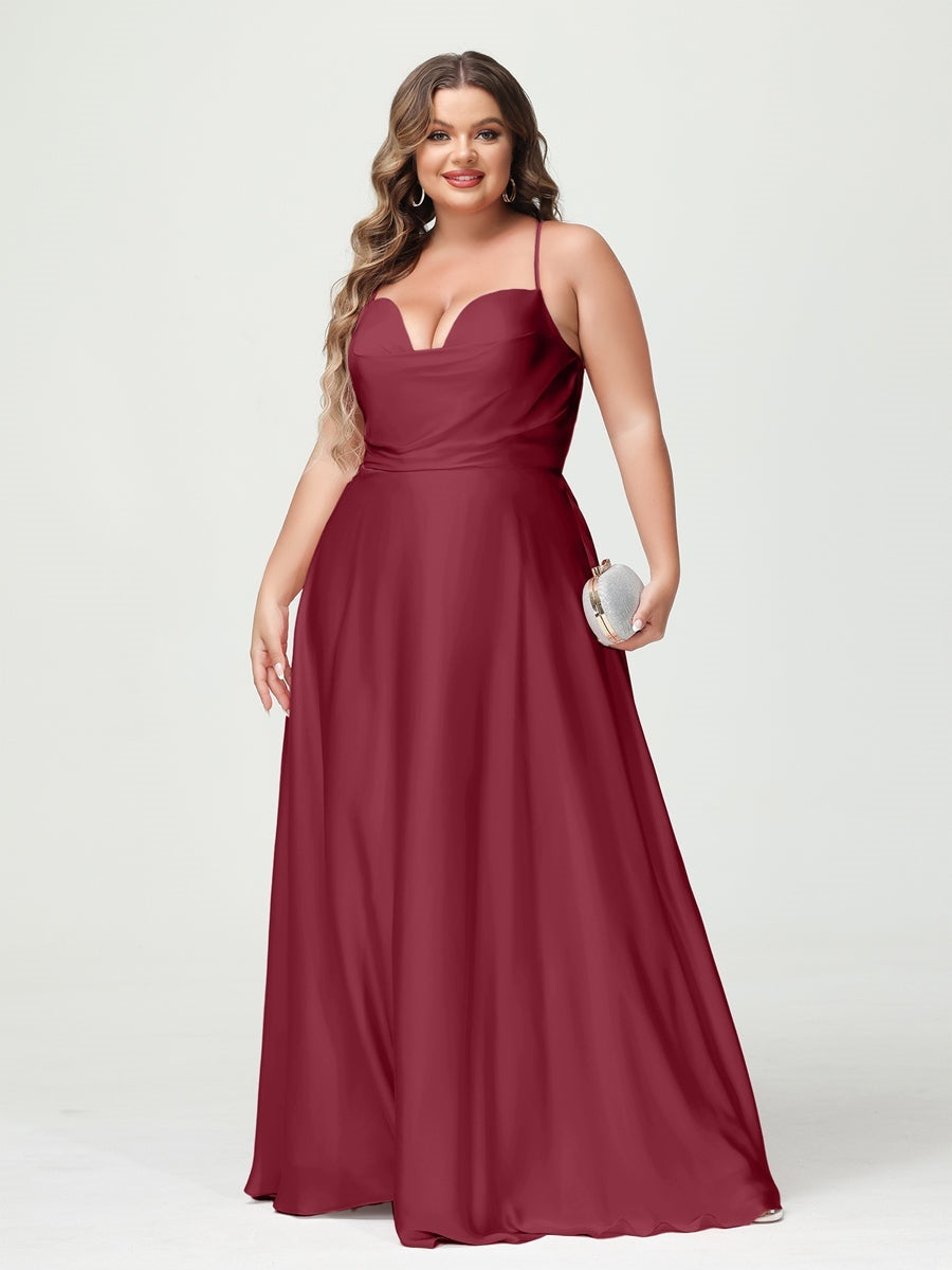 Plus Size Spaghetti Strap A-Line Princess Bridesmaid Dress