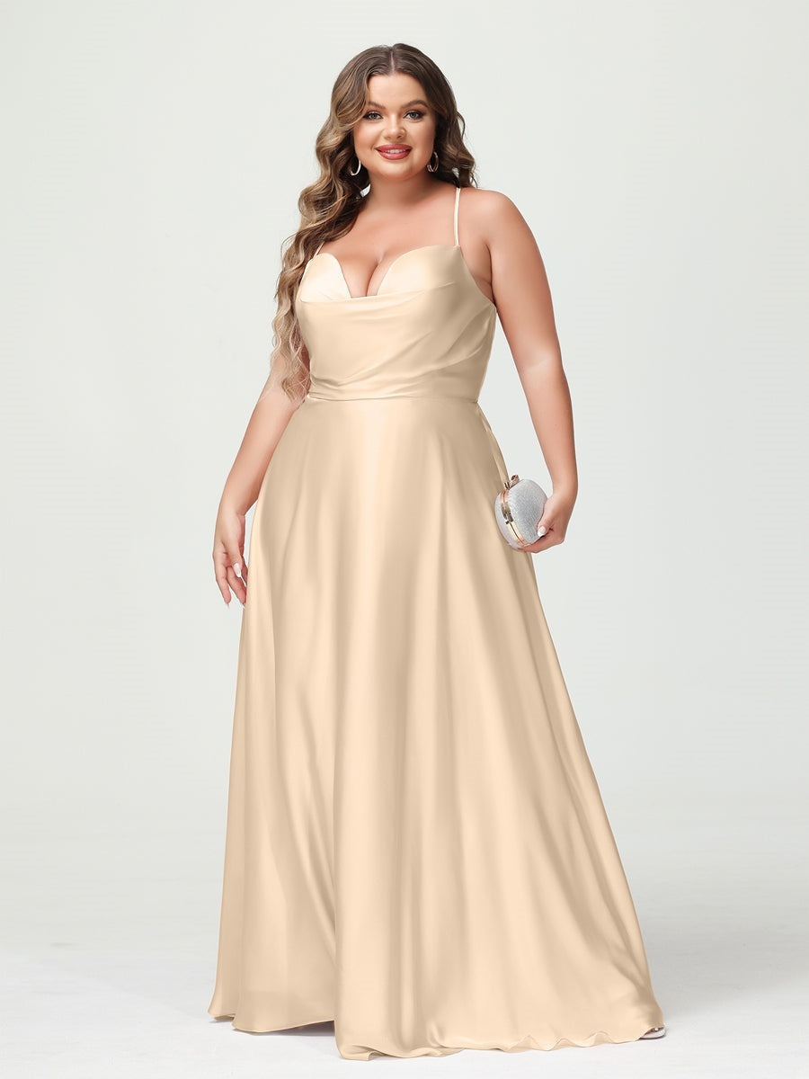 Plus Size Spaghetti Strap A-Line Princess Bridesmaid Dress