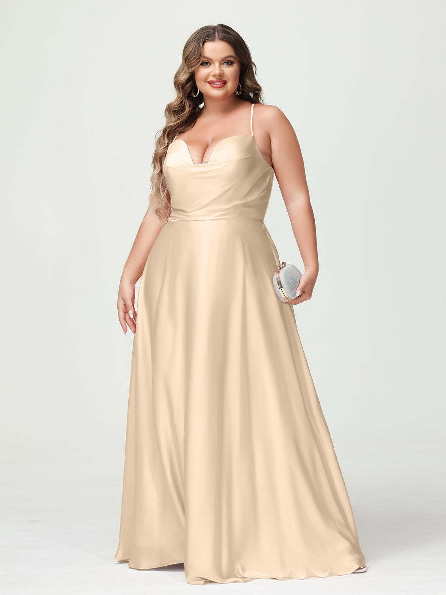 Plus Size Spaghetti Strap A-Line Princess Bridesmaid Dress