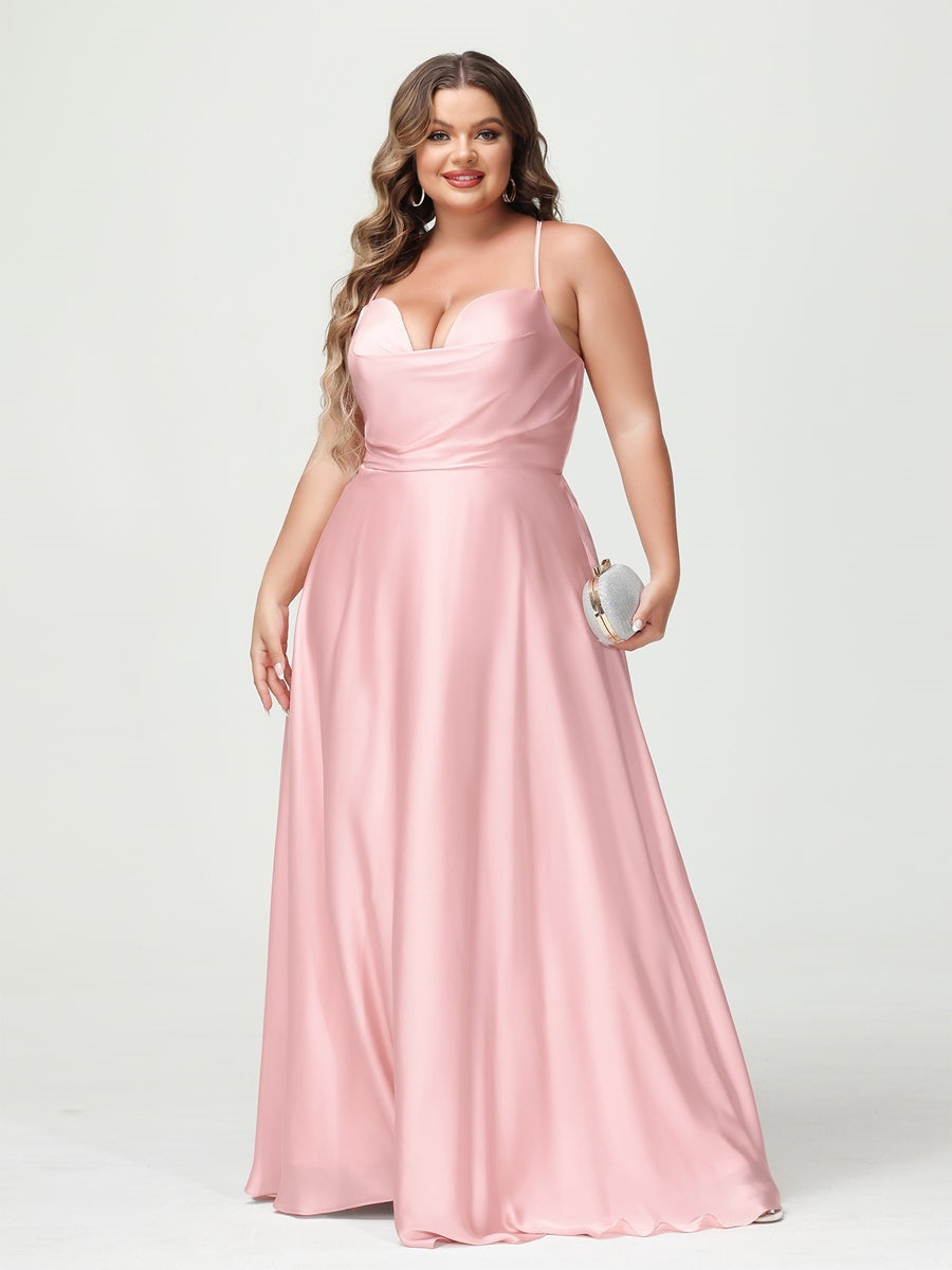 Plus Size Spaghetti Strap A-Line Princess Bridesmaid Dress