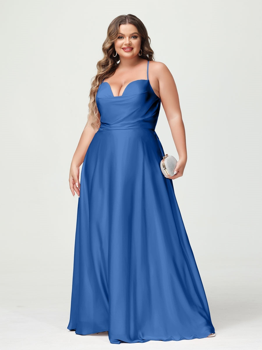 Plus Size Spaghetti Strap A-Line Princess Bridesmaid Dress