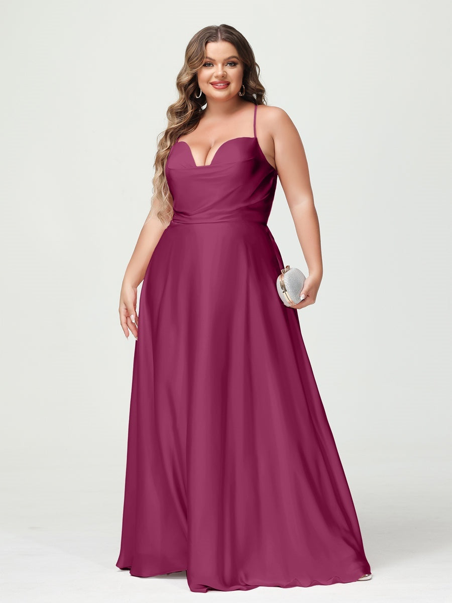 Plus Size Spaghetti Strap A-Line Princess Bridesmaid Dress